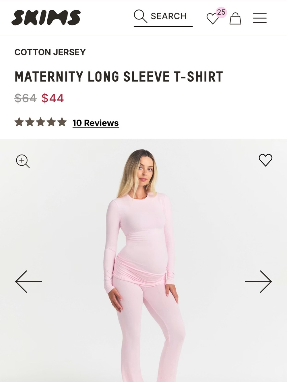 SKIMS Light Pink Maternity Long Sleeve Tee